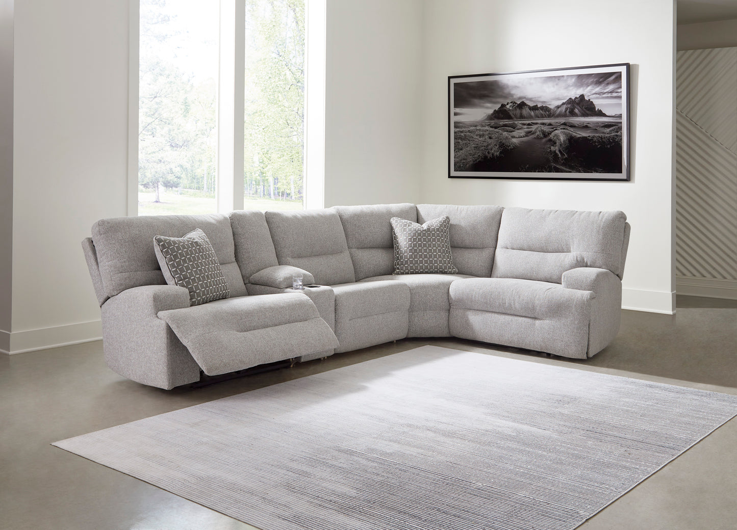 Ashley Acklen Place 5-Piece Next-Gen Nuvella™ Performance Fabric Dual Power Reclining Modular Sectional with Storage Console