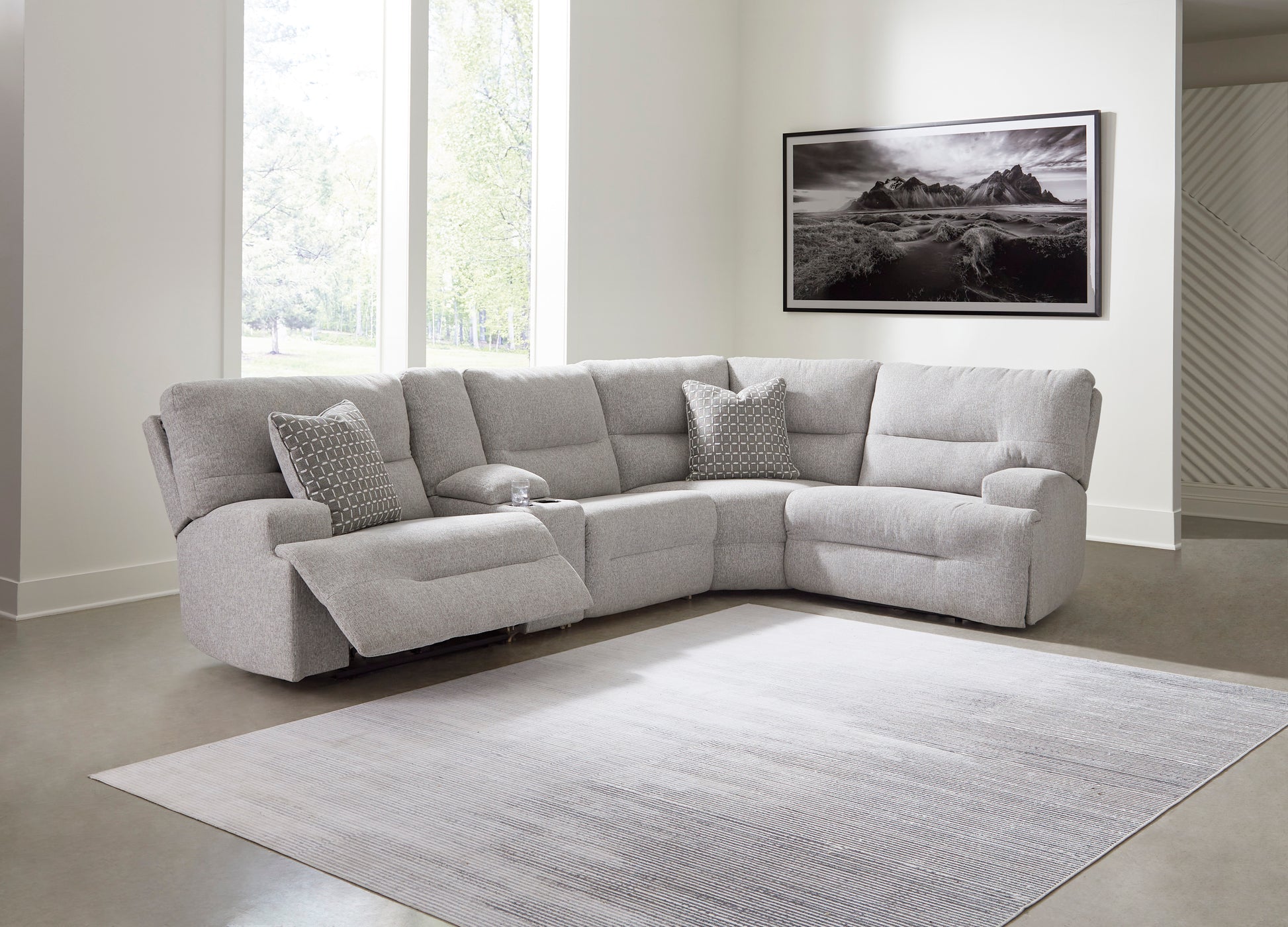 Ashley Acklen Place 5-Piece Next-Gen Nuvella™ Performance Fabric Dual Power Reclining Modular Sectional with Storage Console