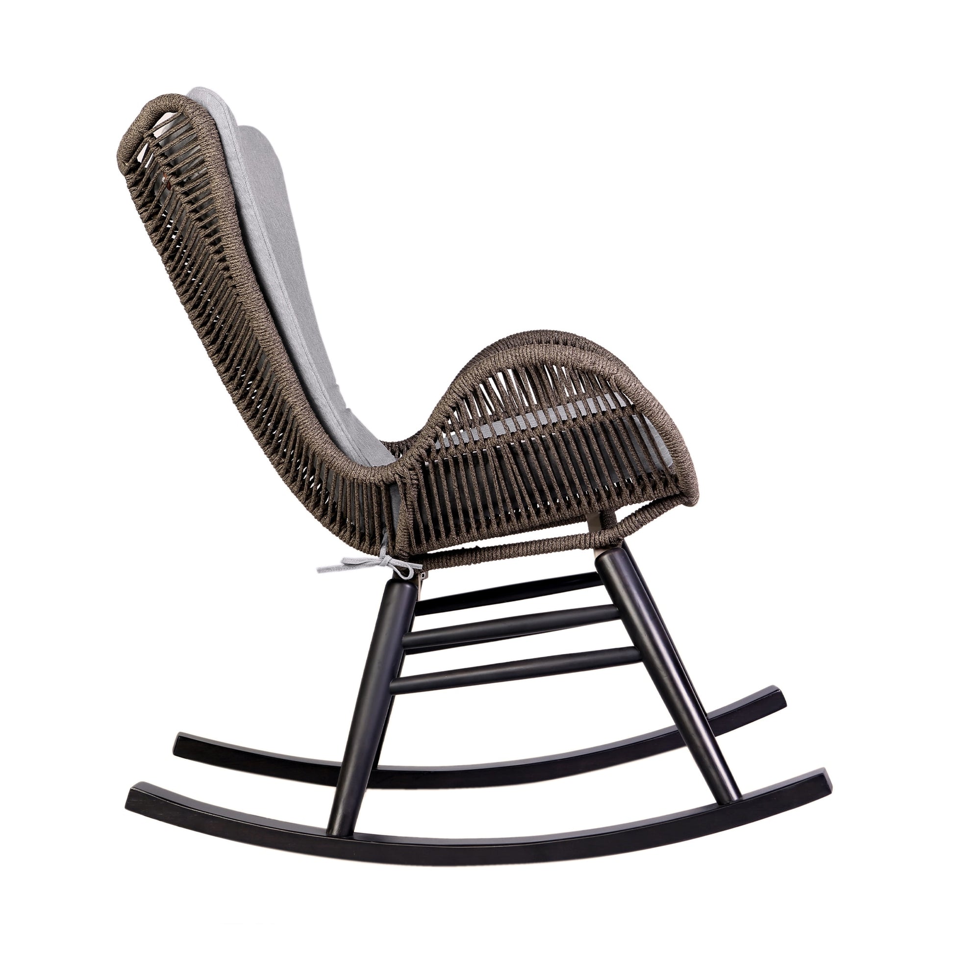 Fanny Outdoor Patio Rocking chair in Dark Eucalyptus Wood and Truffle Rope