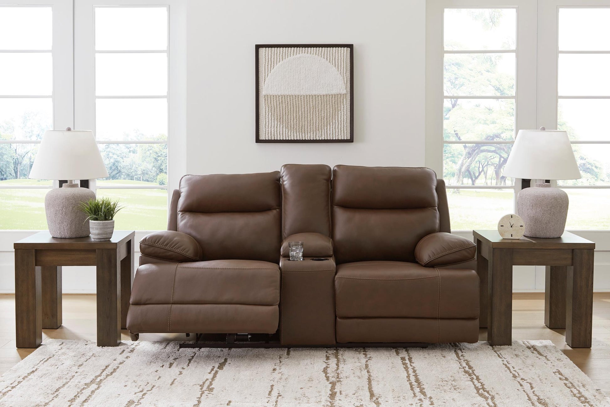 VonRyan Leather Power Reclining Console Loveseat