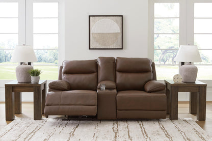 VonRyan Leather Power Reclining Console Loveseat