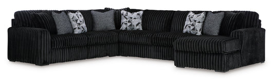 Ashley Midnight-Madness 4-Piece Sectional with Chaise Onyx Right-Facing