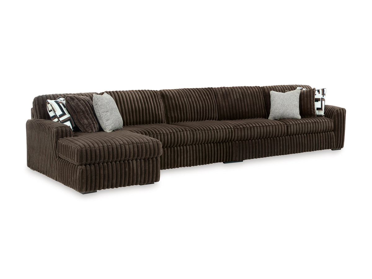Ashley Midnight-Madness 3-Piece Sectional with Chaise Chocolate Left-Facing
