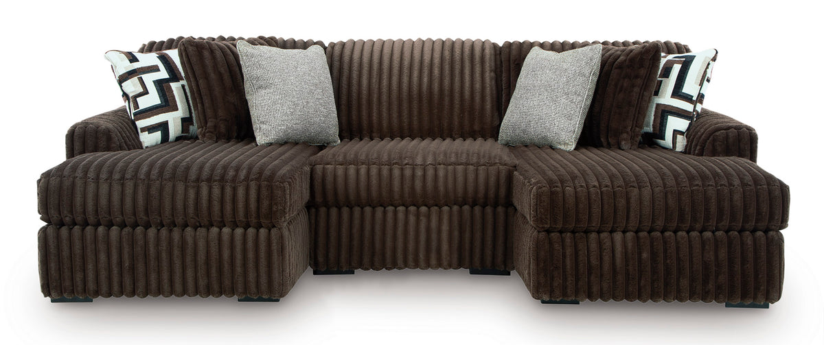 Ashley Midnight-Madness 3-Piece Double Chaise Sofa Chocolate