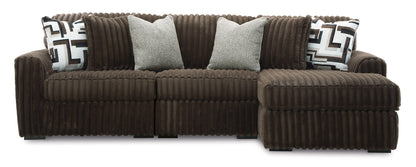 Ashley Midnight-Madness 3-Piece Sectional with Chaise Chocolate Right-Facing