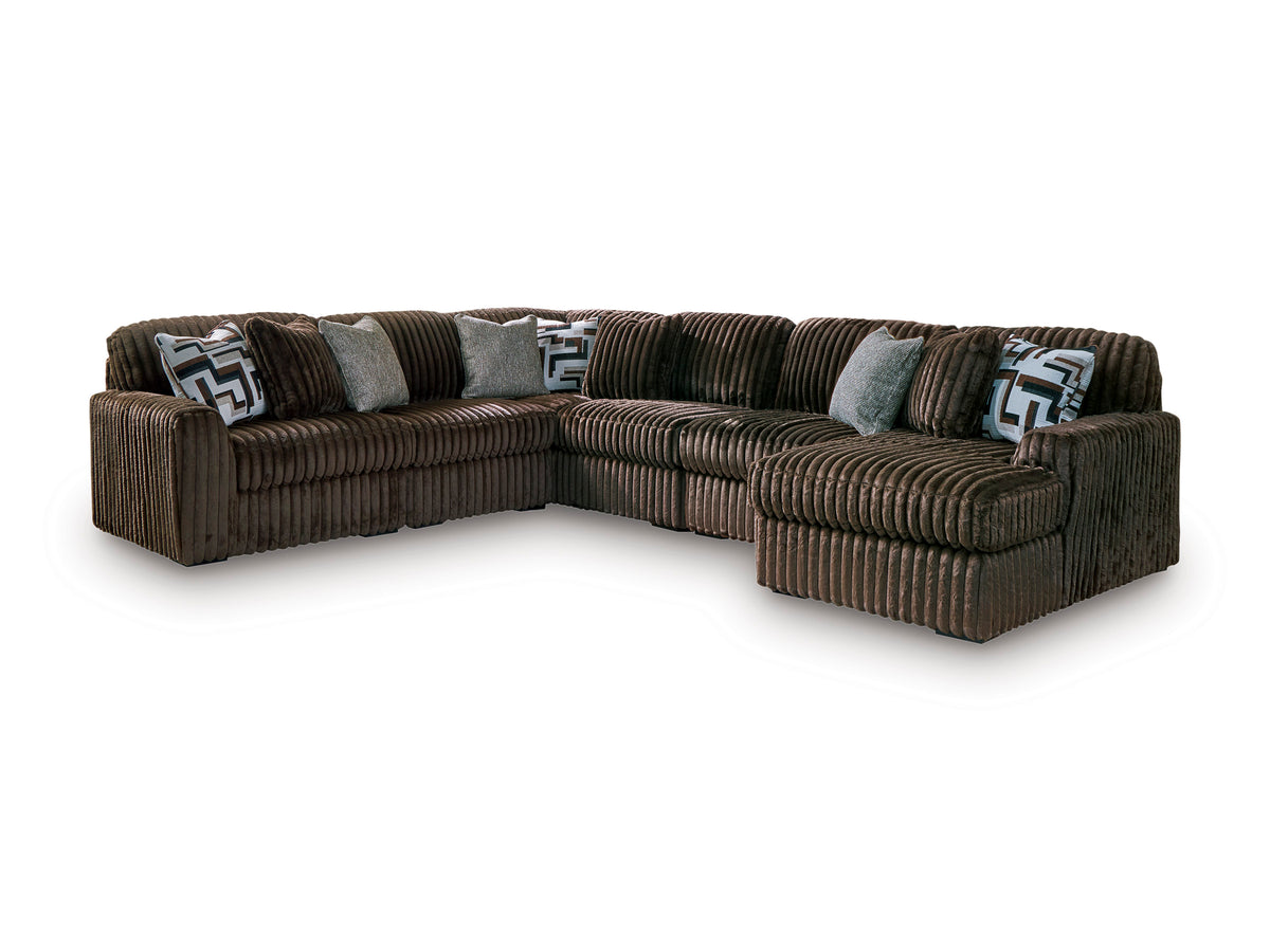 Ashley Midnight-Madness 6-Piece Sectional with Chaise Chocolate Right-Facing