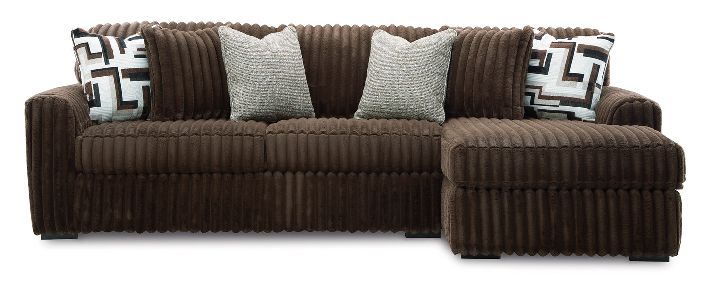 Ashley Midnight-Madness 2-Piece Sofa with Chaise Chocolate Right-Facing