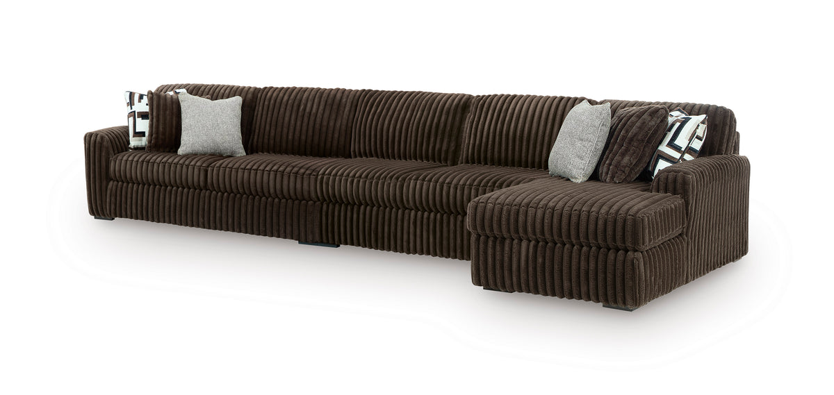 Ashley Midnight-Madness 3-Piece Sectional with Chaise Chocolate Right-Facing