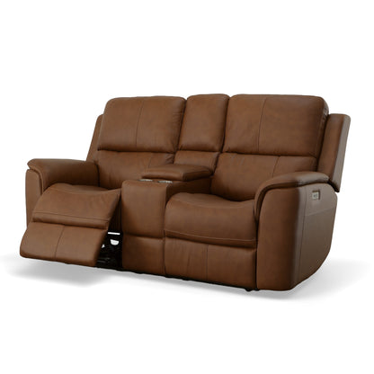 Carmen Leather Power Reclining Loveseat with Console