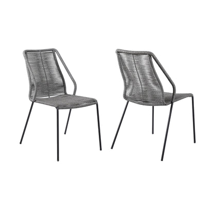 Clip Indoor Outdoor Stackable Steel Dining Chair with Gray Rope (Set o