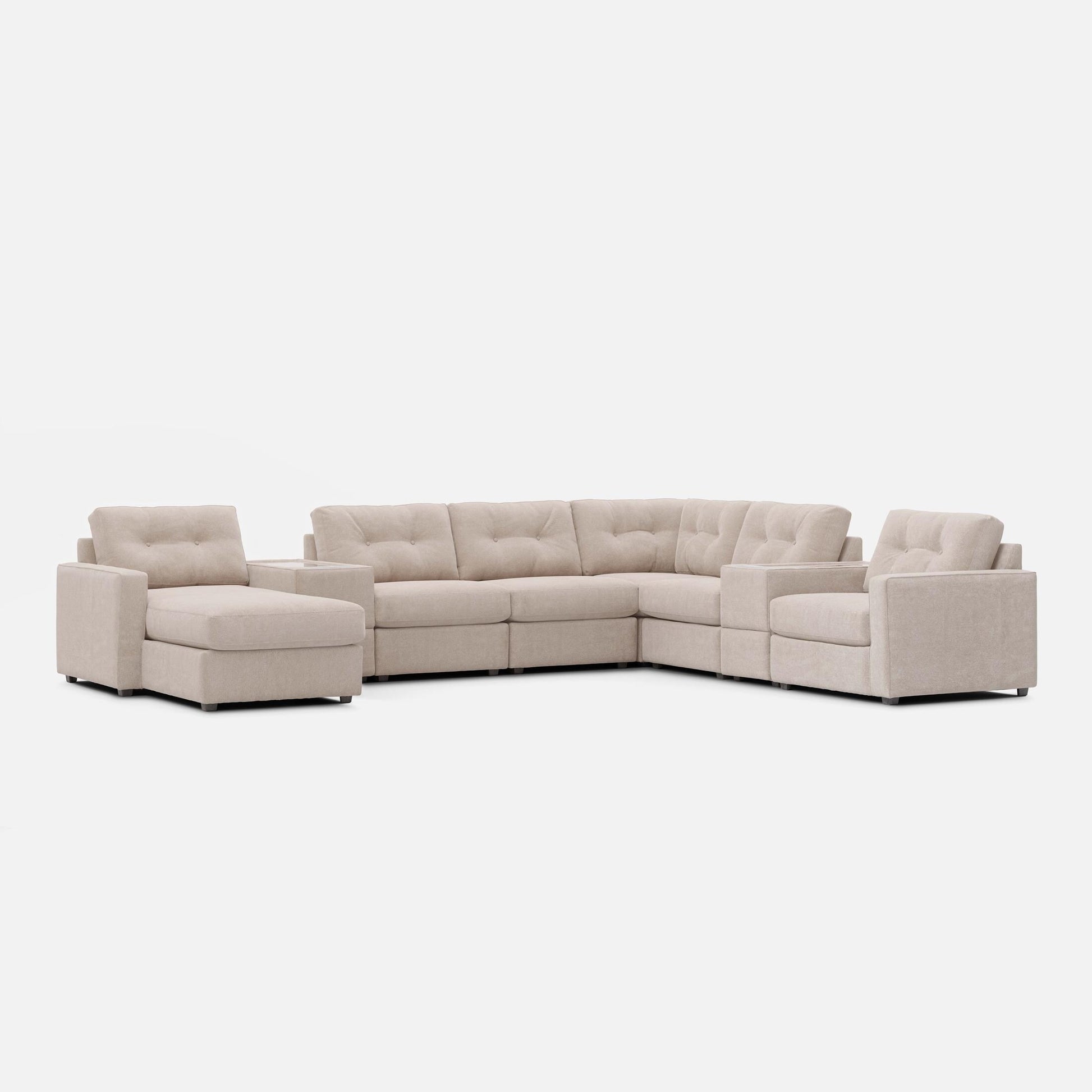 One Modular Left Facing 8-Piece Sectional with E-Console - Stone