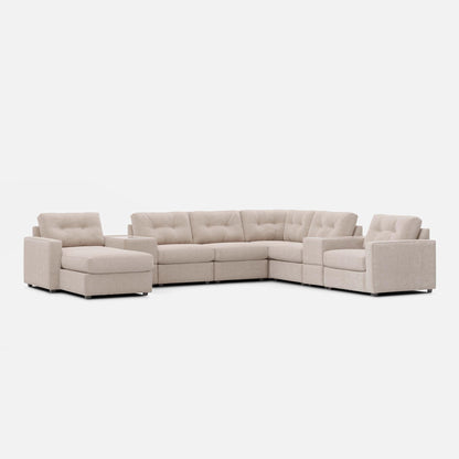 One Modular Left Facing 8-Piece Sectional with E-Console - Stone