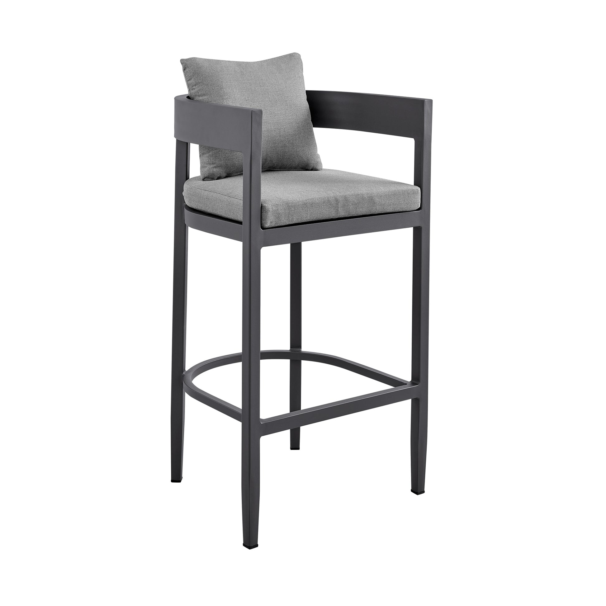 Argiope Outdoor Patio Bar Stool in Aluminum with Gray Cushions