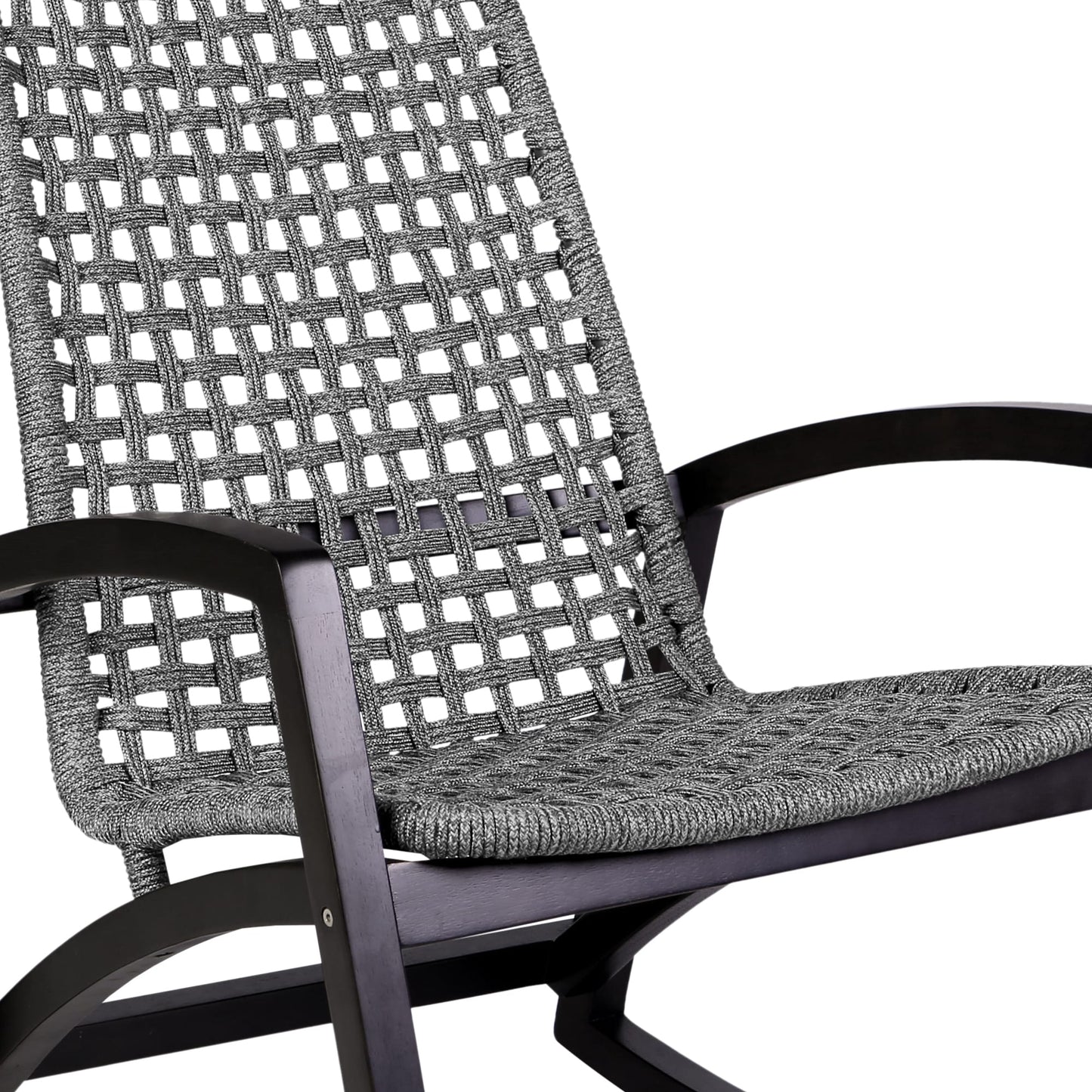 Sequoia Outdoor Patio Rocking Chair in Dark Eucalyptus Wood and Gray Rope