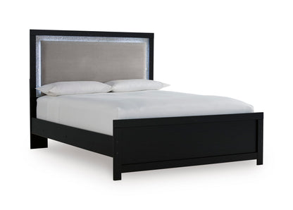 Raechalla Upholstered Panel Bed Black Queen