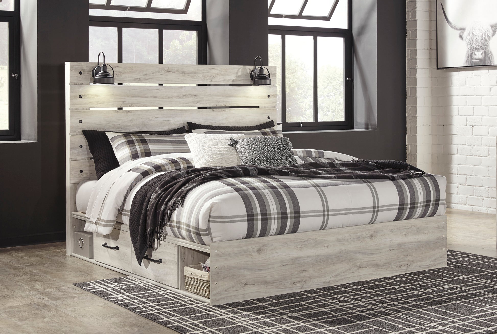 Cambeck King Panel Bed with 2 Storage Drawers and 2 Cubbies