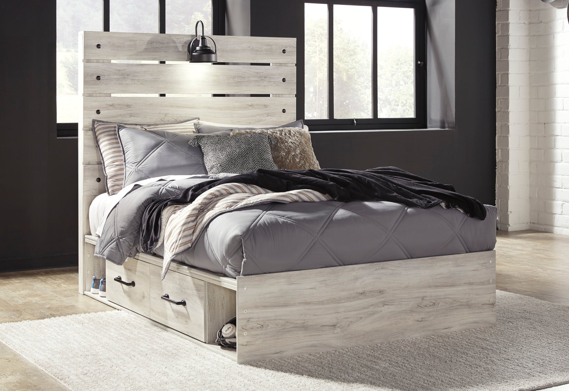 Cambeck Full Panel Bed with 2 Storage Drawers and 2 Cubbies