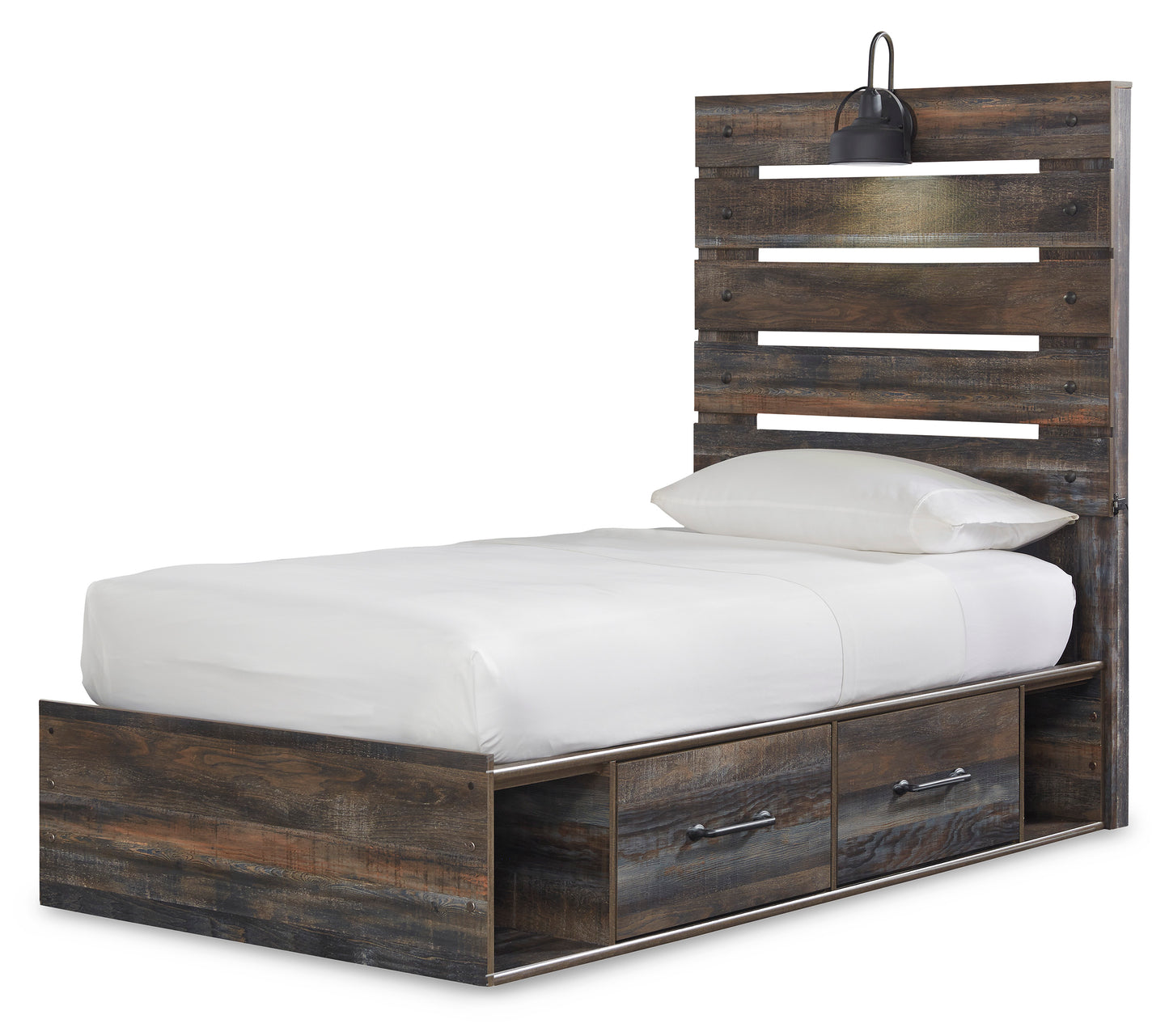 Drystan Twin Panel Bed with 4 Storage Drawers and 4 Cubbies
