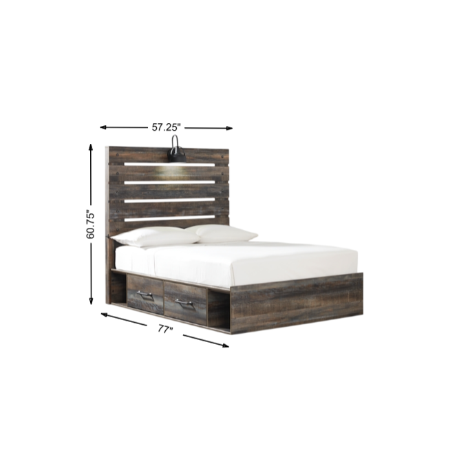 Drystan Full Panel Bed with 2 Storage Drawers and 2 Cubbies