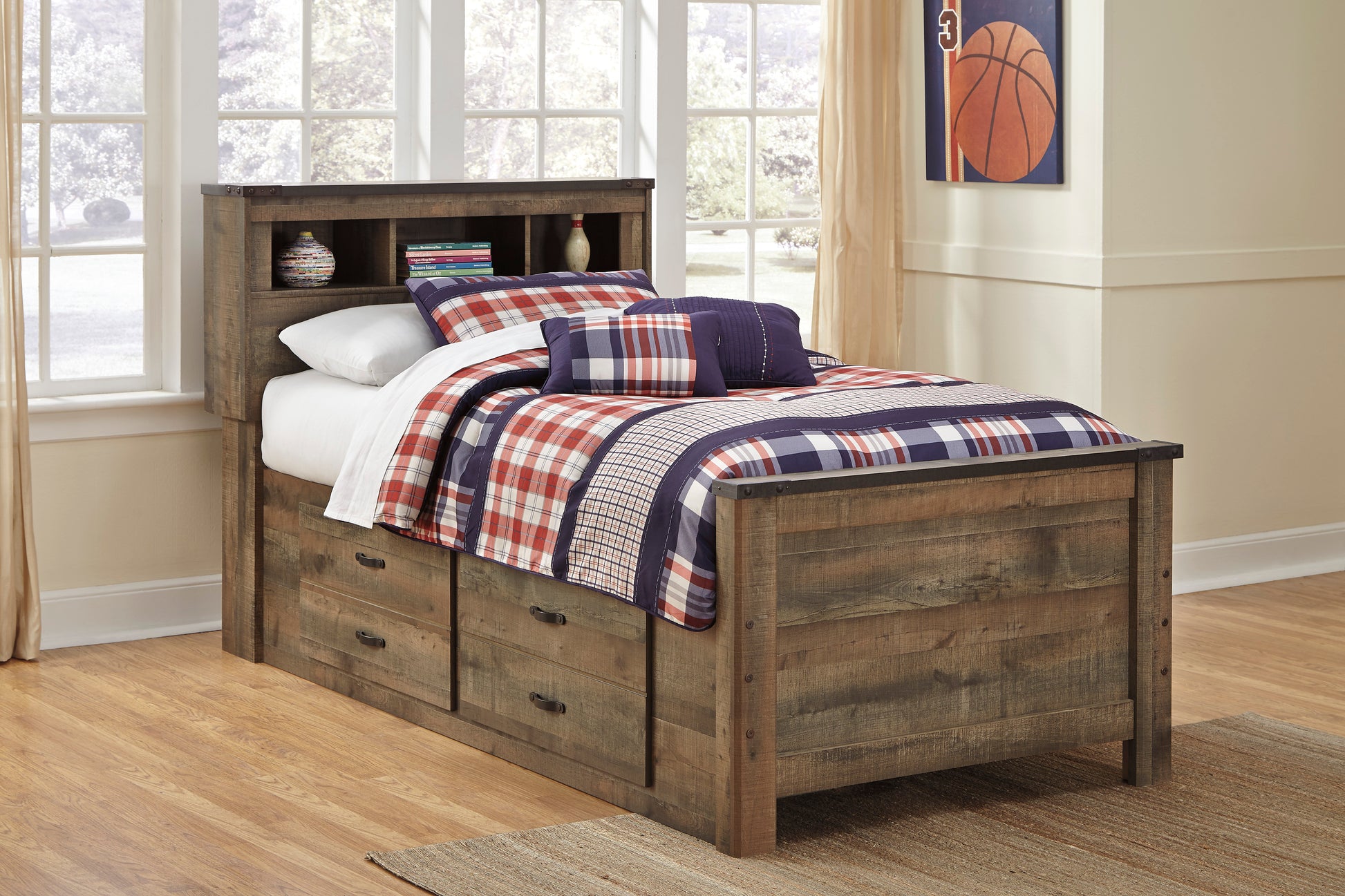 Trinell Twin Bookcase Bed with 2 Storage Drawers