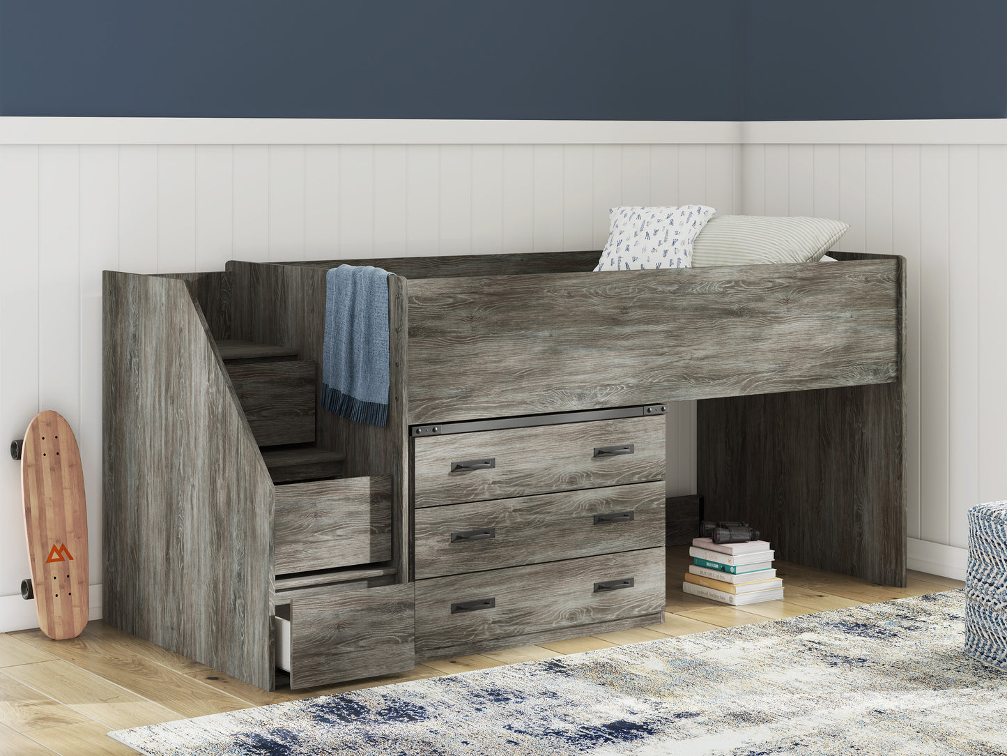 Frandern Twin Loft Bed with Drawer Storage