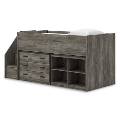 Frandern Twin Loft Bed with Bookcase and Drawer Storage