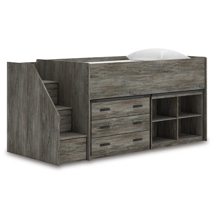Frandern Twin Loft Bed with Bookcase and Drawer Storage