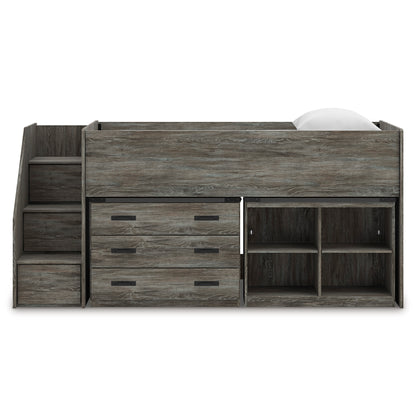 Frandern Twin Loft Bed with Bookcase and Drawer Storage
