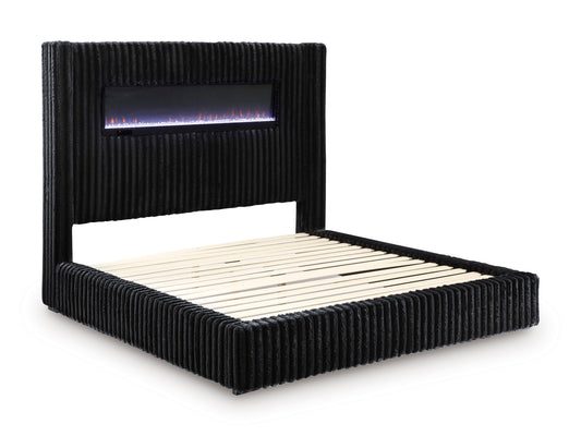 Ashley Agrander Upholstered Bed with Fireplace and Wireless Audio