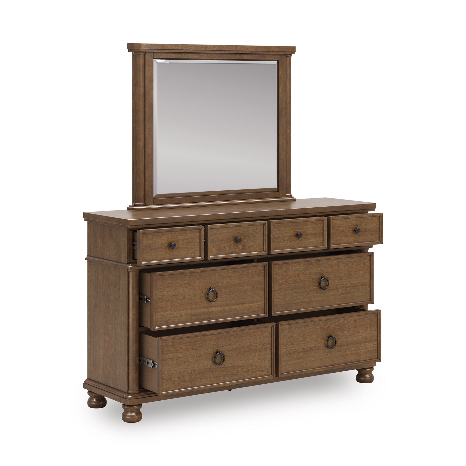 brown mirrored dresser Furniture of America Colady Cherry 11-Drawer 68 in. with Mirror IDF-7587-DM The faux stone dresser top adds sophistication while enhancing everyday functionality Cabalynn - Light Brown -