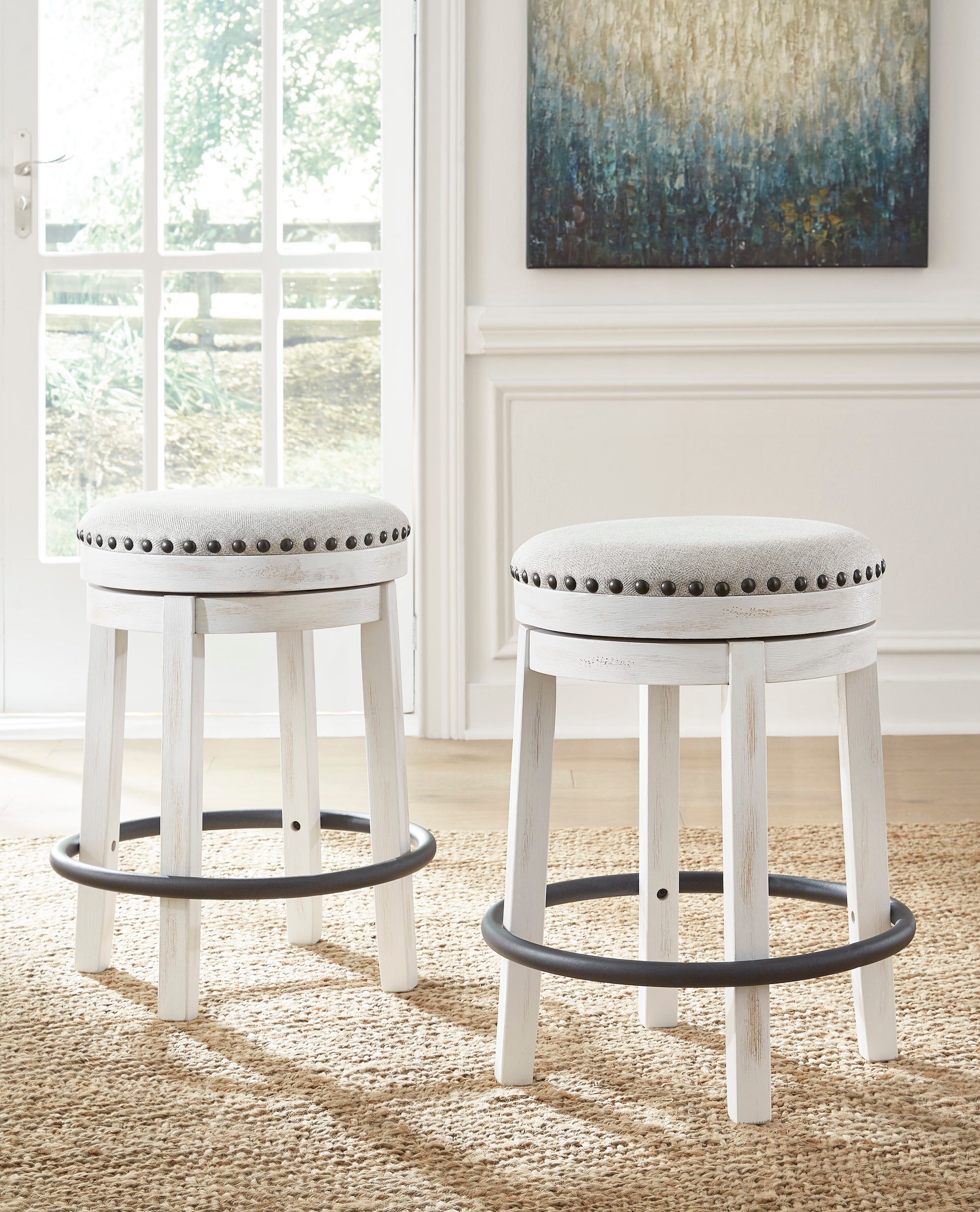 Valebeck Upholstered Counter Height Swivel Stool (Set of 2)