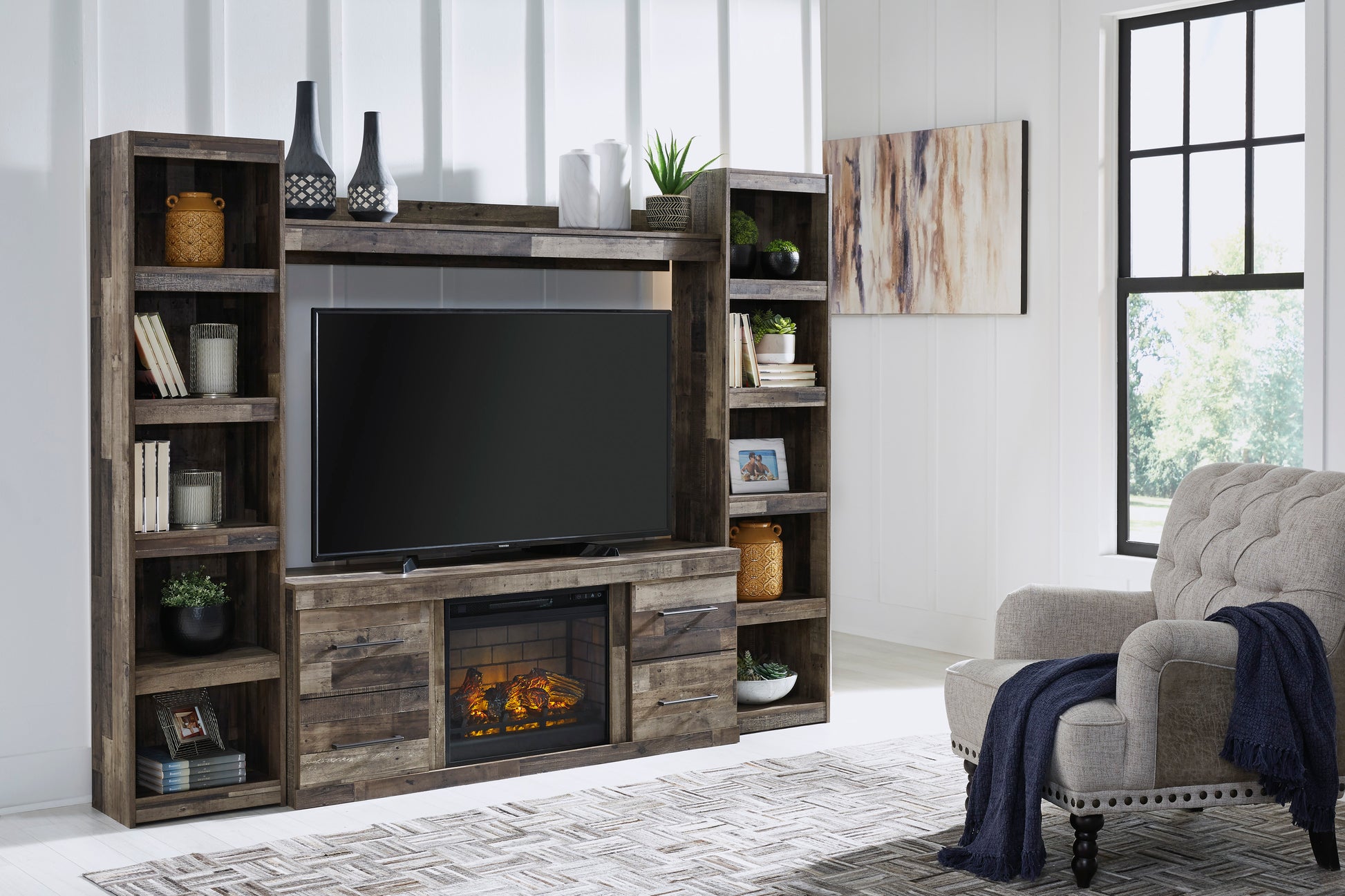 Ashley Derekson 4-Piece Entertainment Center with 60" TV Stand and Electric Fireplace