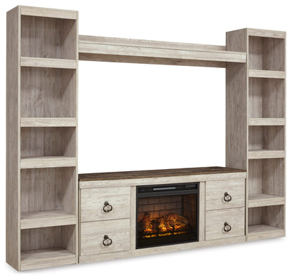 Ashley Willowton 4-Piece Entertainment Center with 60" TV Stand and Electric Fireplace Insert