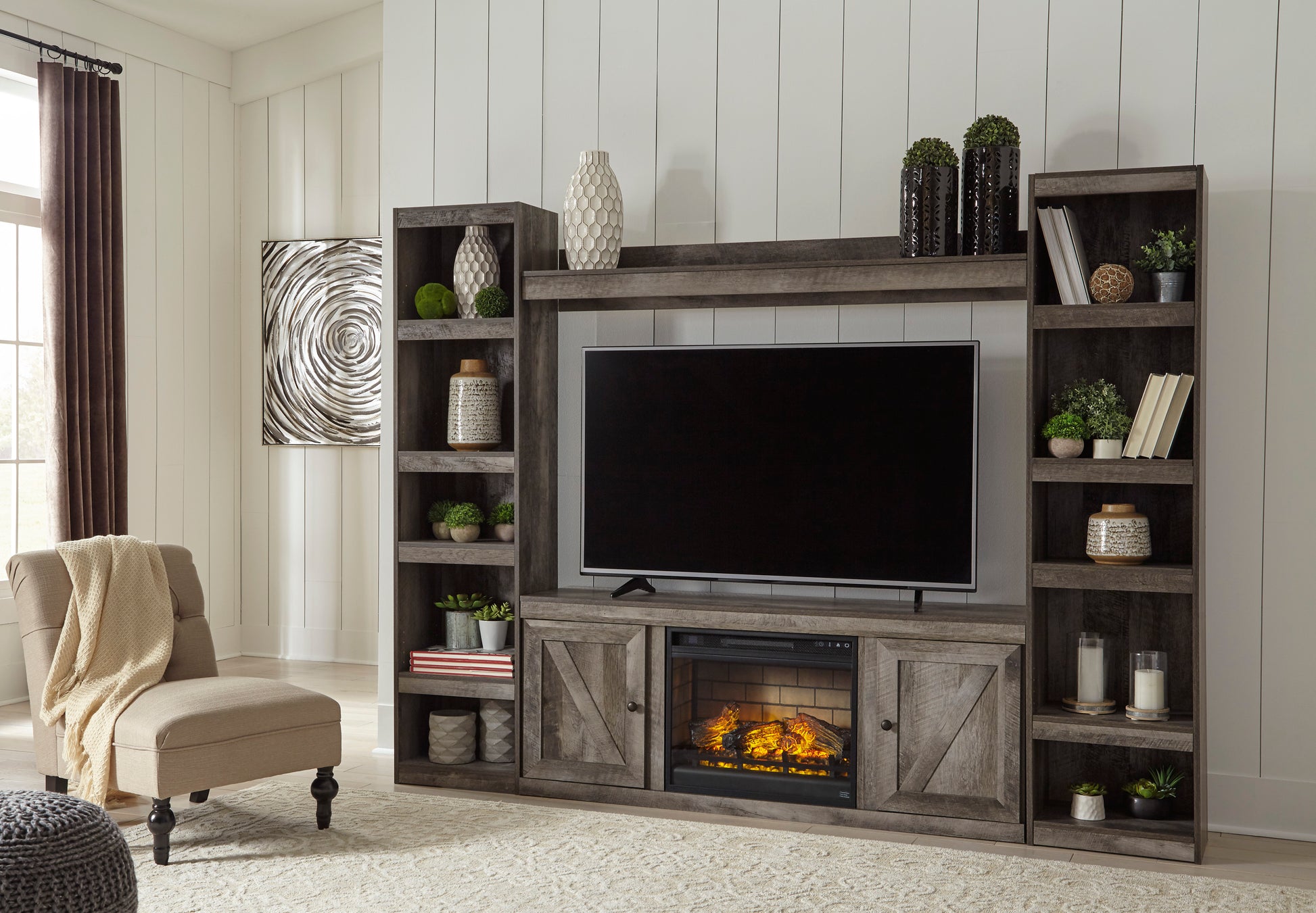 Ashley Wynnlow 4-Piece Entertainment Center with 60" TV Stand and Electric Fireplace