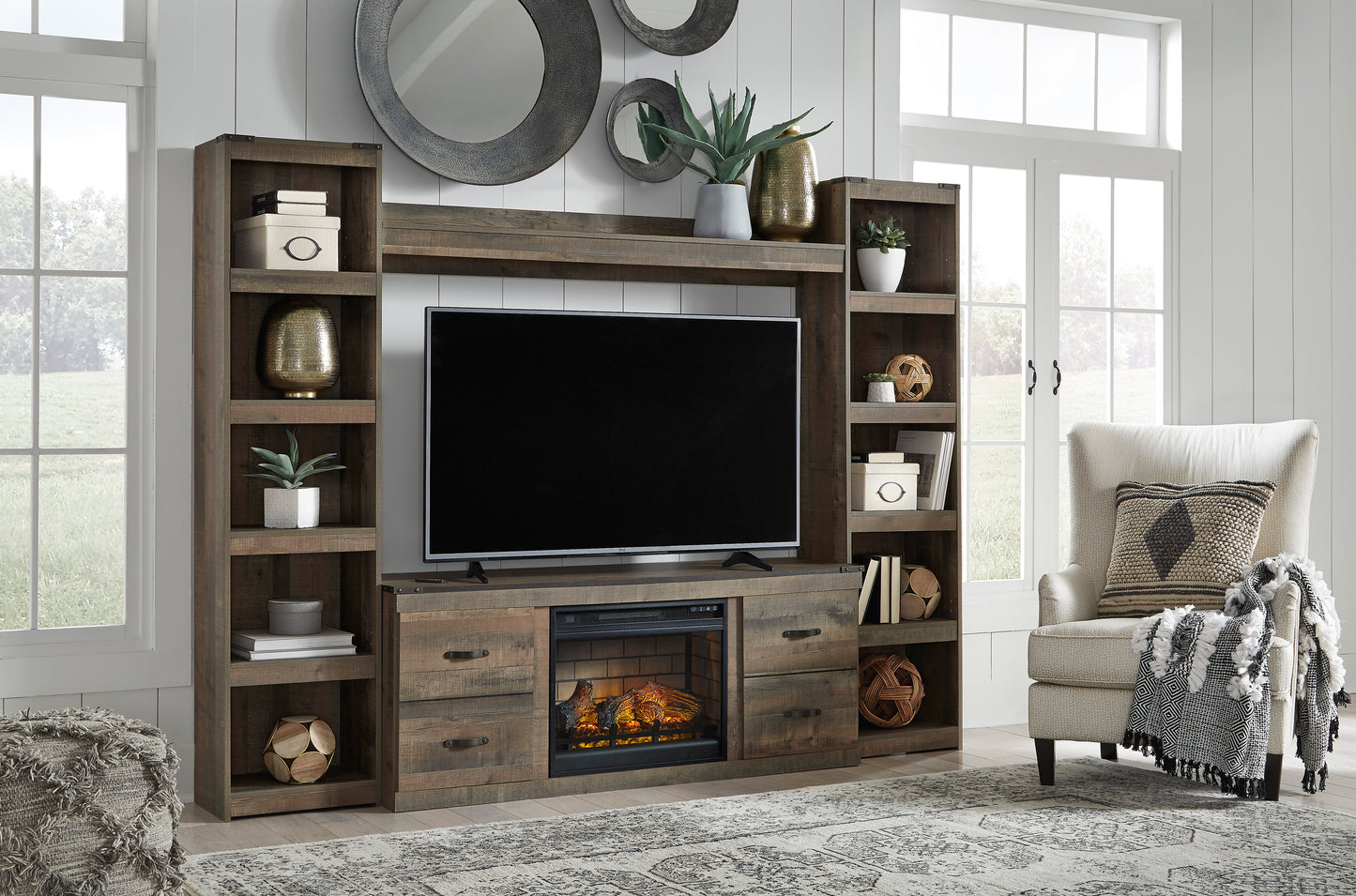 Ashley Trinell 4-Piece Entertainment Center with 60" TV Stand and Electric Fireplace Insert