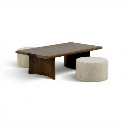 Flexsteel Delmar Coffee Table with 2 Ottomans