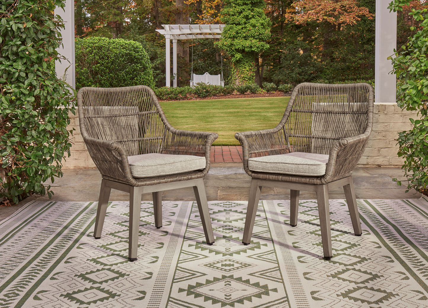 Ashley Beach Front Outdoor Patio Arm Chair with Cushion (Set of 2)
