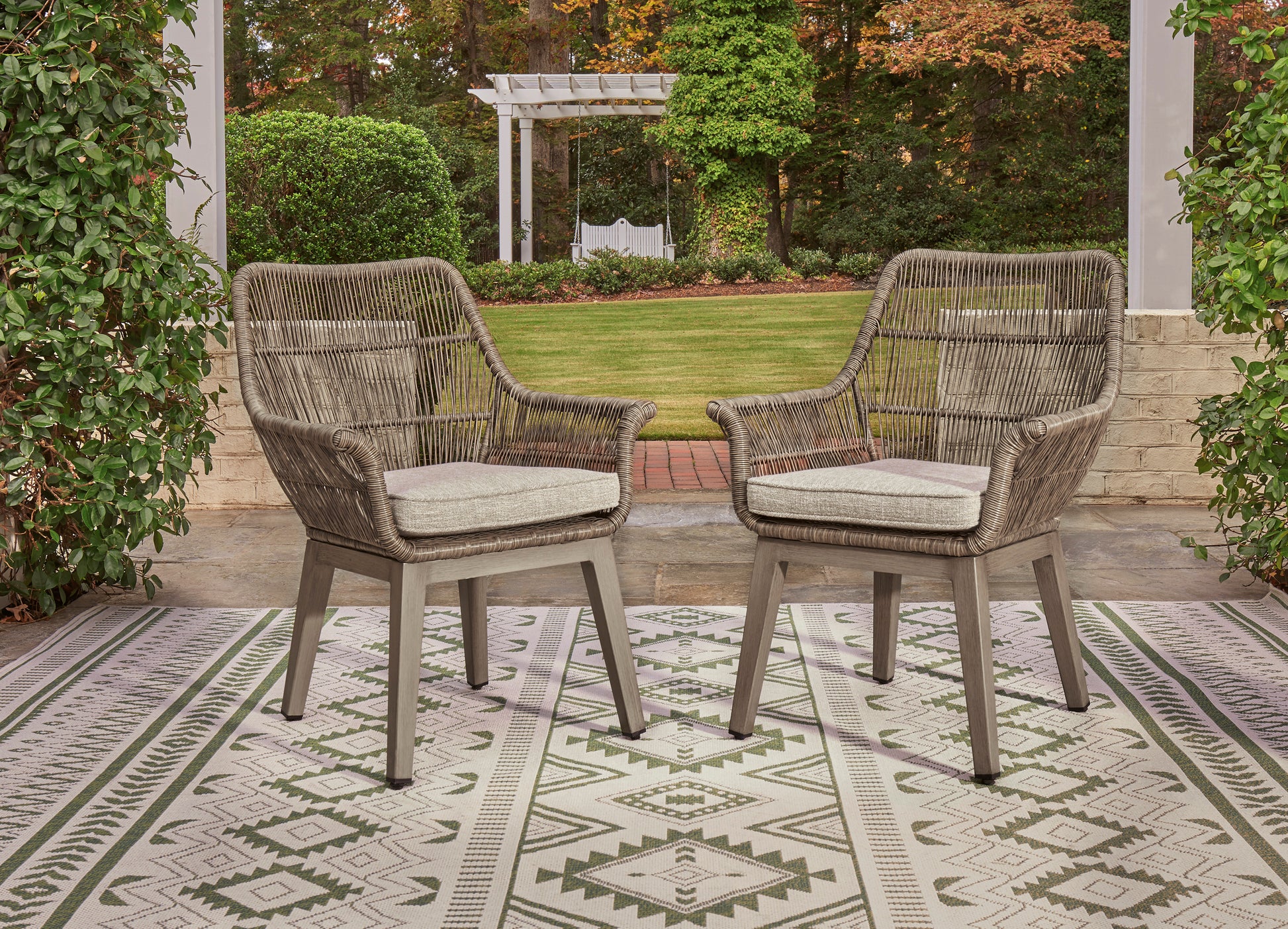 Ashley Beach Front Outdoor Patio Arm Chair with Cushion (Set of 2)