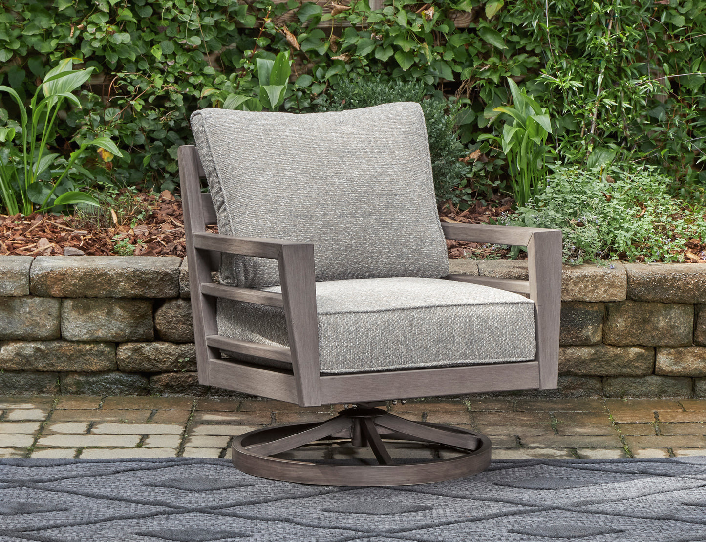 Ashley Hillside Barn Outdoor Patio Swivel Lounge Chair with Cushion