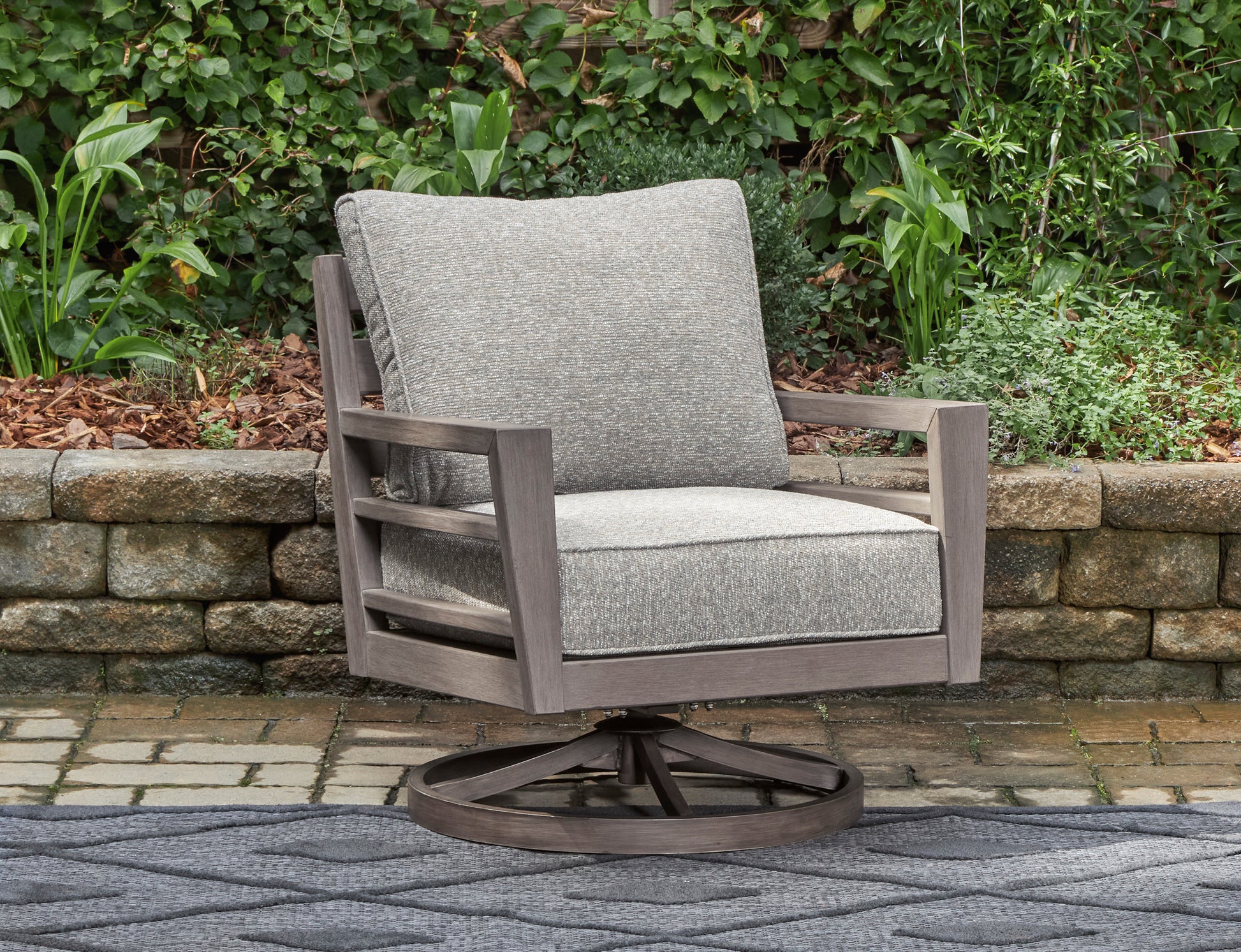 Ashley Hillside Barn Outdoor Patio Swivel Lounge Chair with Cushion