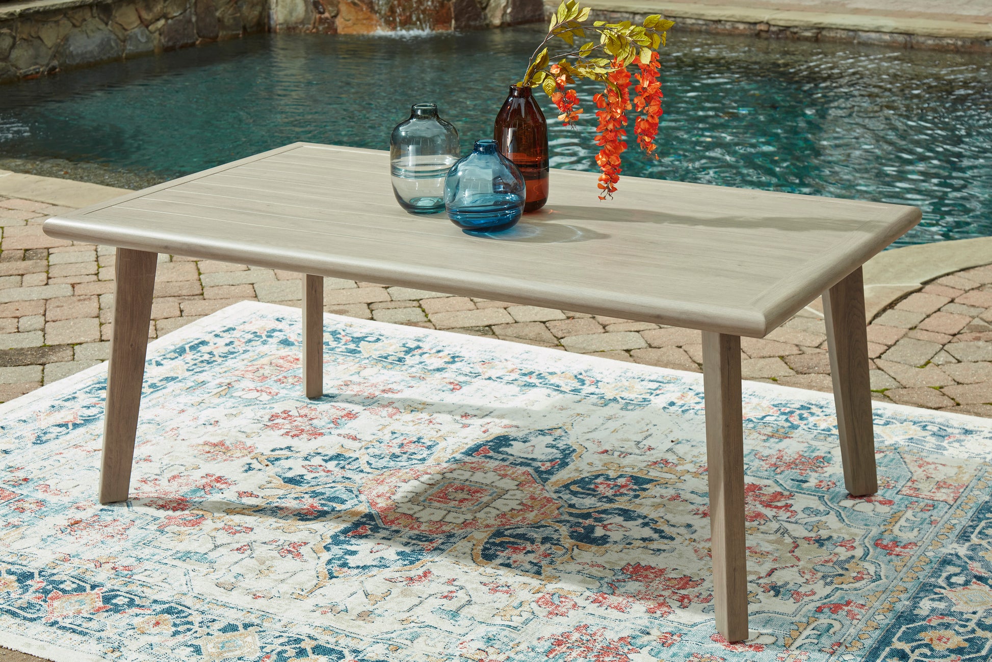 ashley patio umbrella Cliff Trails Outdoor Dining Table - Beige
