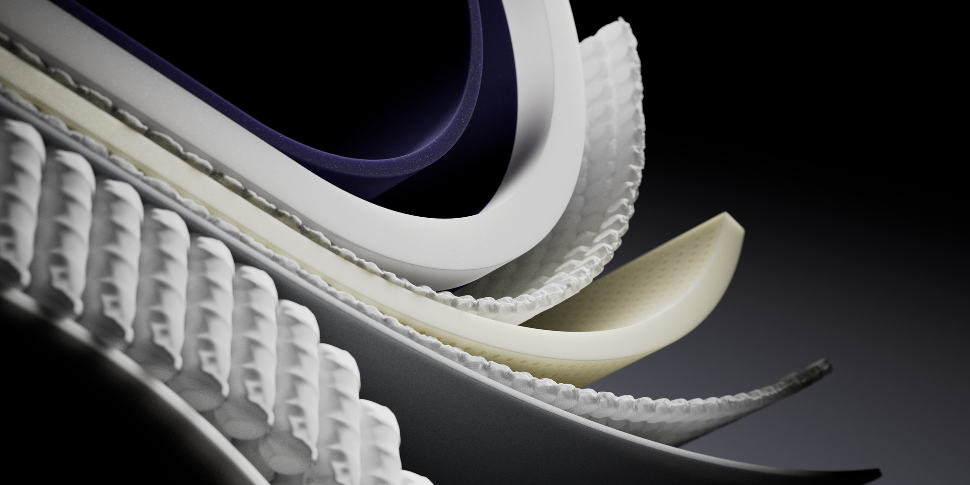 Layers of foam and springs in a mattress