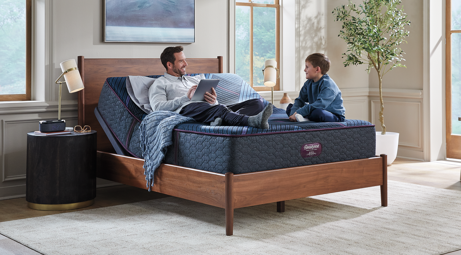 Beautyrest World Class Mattress Lifestyle With Man and Son