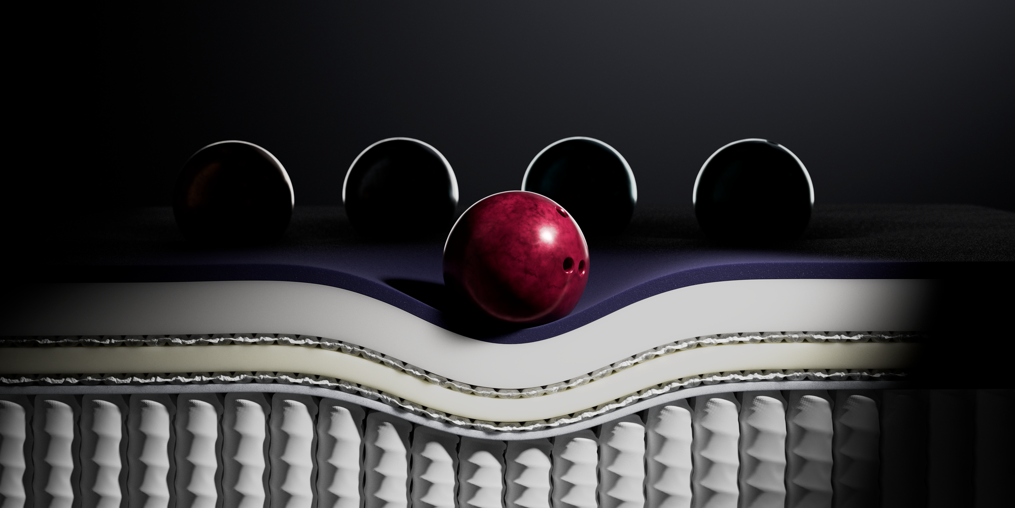 Bowling ball on mattress showing motion isolation