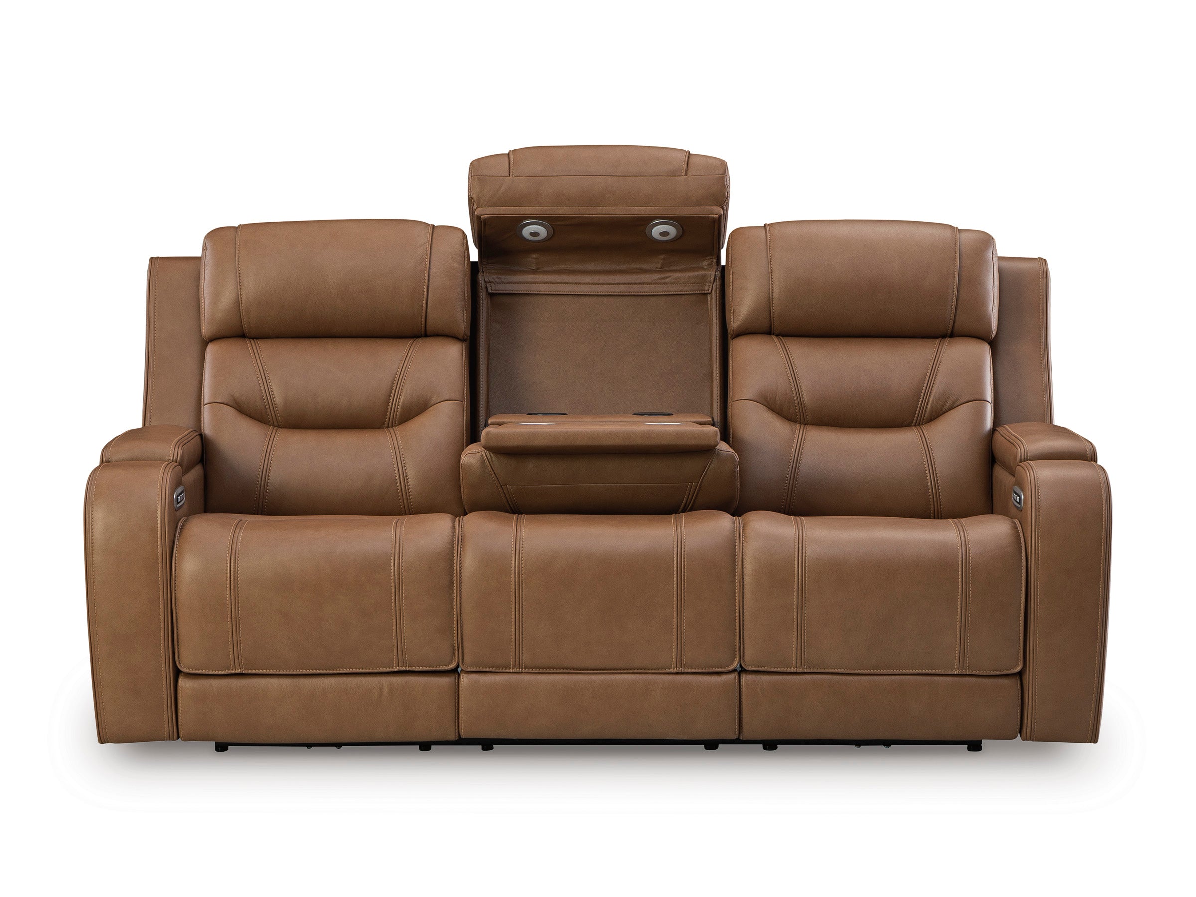 trinity　ブラウンレザーオットマン Dreamer Power Reclining Sofa with Audio Seating and Drop-Down