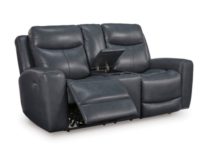 Momentum Moves Leather Power Reclining Console Loveseat with Adjustable Headrest