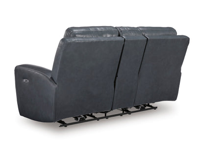 Momentum Moves Leather Power Reclining Console Loveseat with Adjustable Headrest