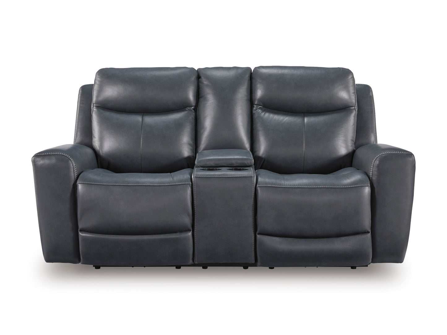 Momentum Moves Leather Power Reclining Console Loveseat with Adjustable Headrest Admiral