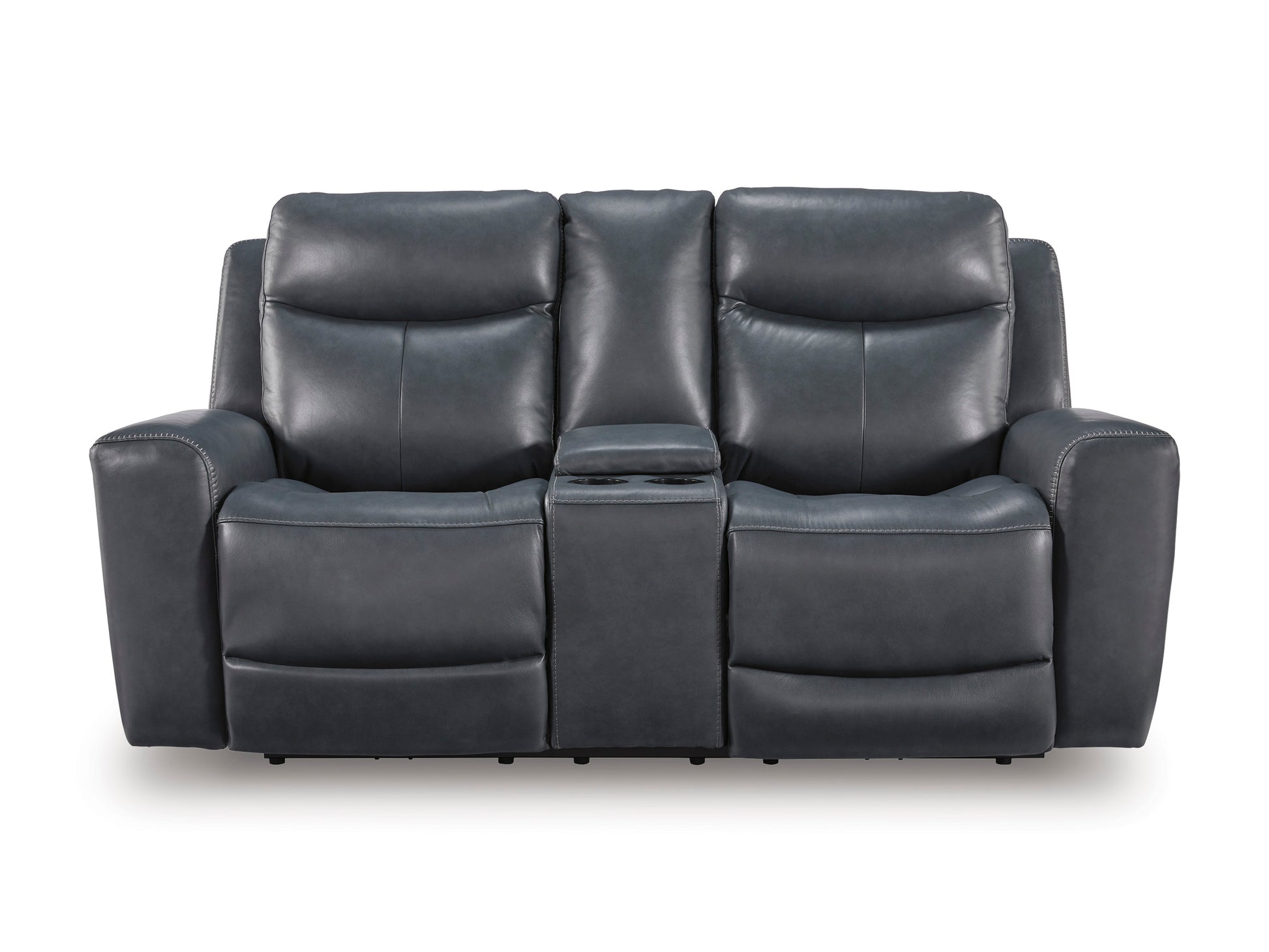 Momentum Moves Leather Power Reclining Console Loveseat with Adjustable Headrest Admiral