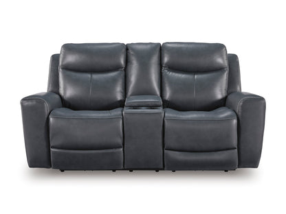 Momentum Moves Leather Power Reclining Console Loveseat with Adjustable Headrest Admiral
